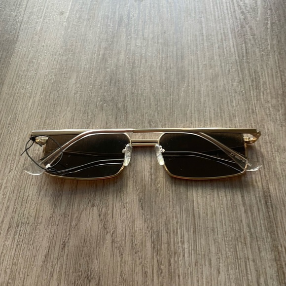 otra lia brown & gold small rectangular retro 90's y2k sunglasses eyewear NEW - Picture 3 of 4